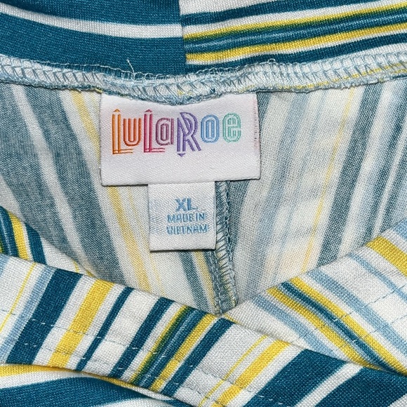 LuLaRoe Size XL Blue & Yellow Stripe Amber Hoodie Sweatshirt - Picture 5 of 5